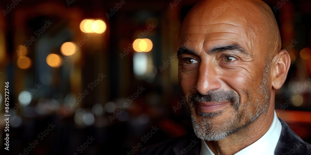 Obraz premium Smiling Middle-Aged Businessman with Beard, Professional Portrait with Warm Background Lighting 