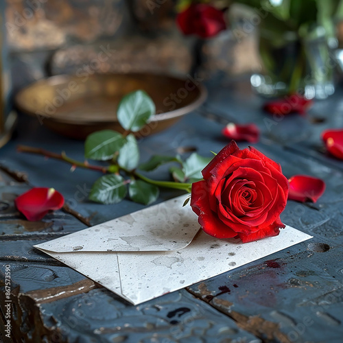 a beautiful rose with a love letter made with generative ai