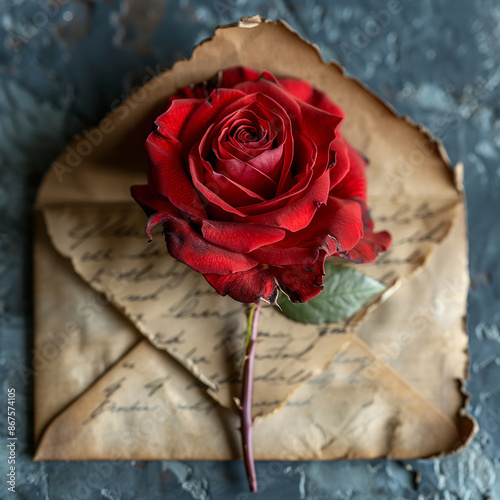 a beautiful rose with a love letter made with generative ai photo