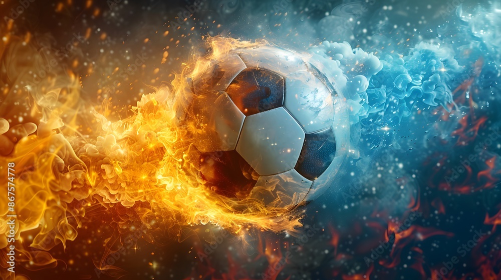 Fototapeta premium Soccer Ball in Fire and Ice.