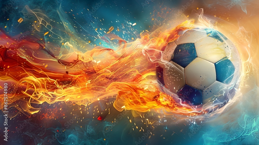 Naklejka premium Flaming Soccer Ball.