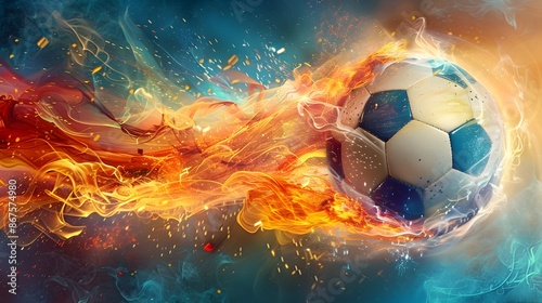 Fototapeta Naklejka Na Ścianę i Meble -  Flaming Soccer Ball.