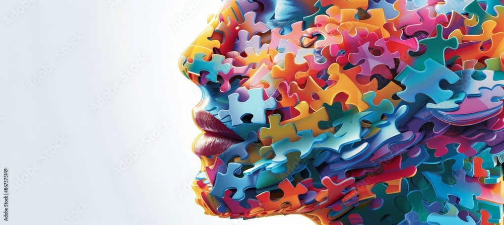 Fototapeta premium Vibrant Mosaic Portrait with Colorful Puzzle Pieces