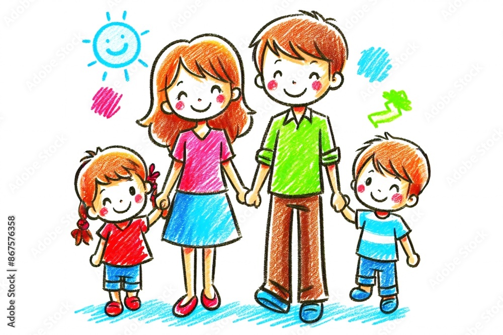 child drawing happy family white background son daughter mother father boy girl two parents child drawing happy family white background son daughter mother father boy girl two parents