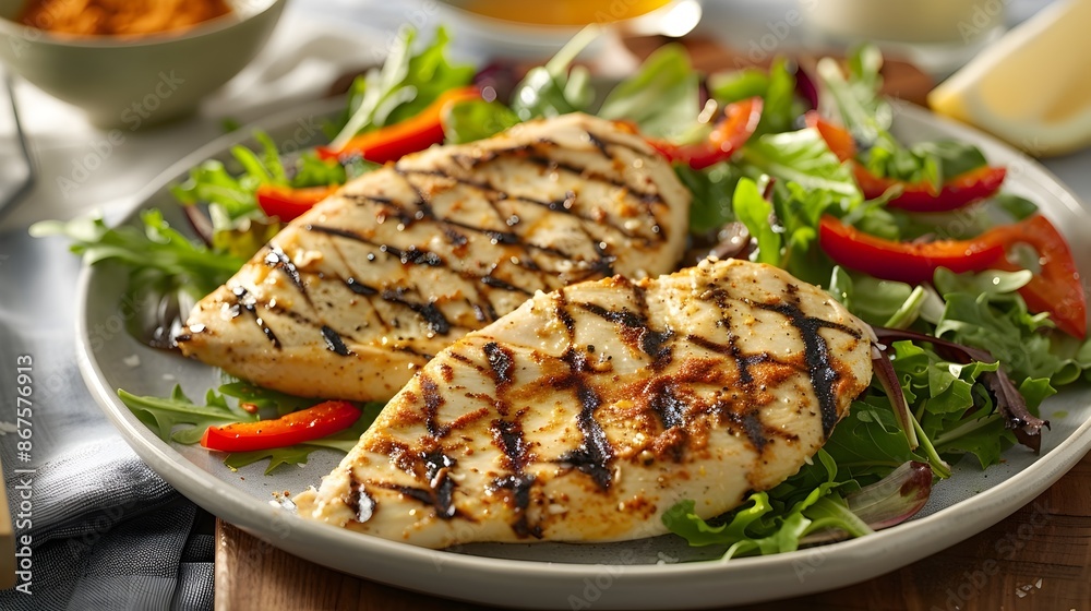 Grilled Chicken Breast in Coconut Milk Marinade with Mixed Salad Grilled Chicken Breast in Coconut Milk Marinade with Mixed Salad
