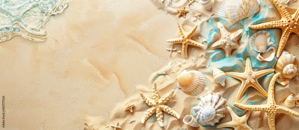 Summer vibes with marine elements on sandy card. Plenty of room for your holiday message. Summer vibes with marine elements on sandy card. Plenty of room for your holiday message.