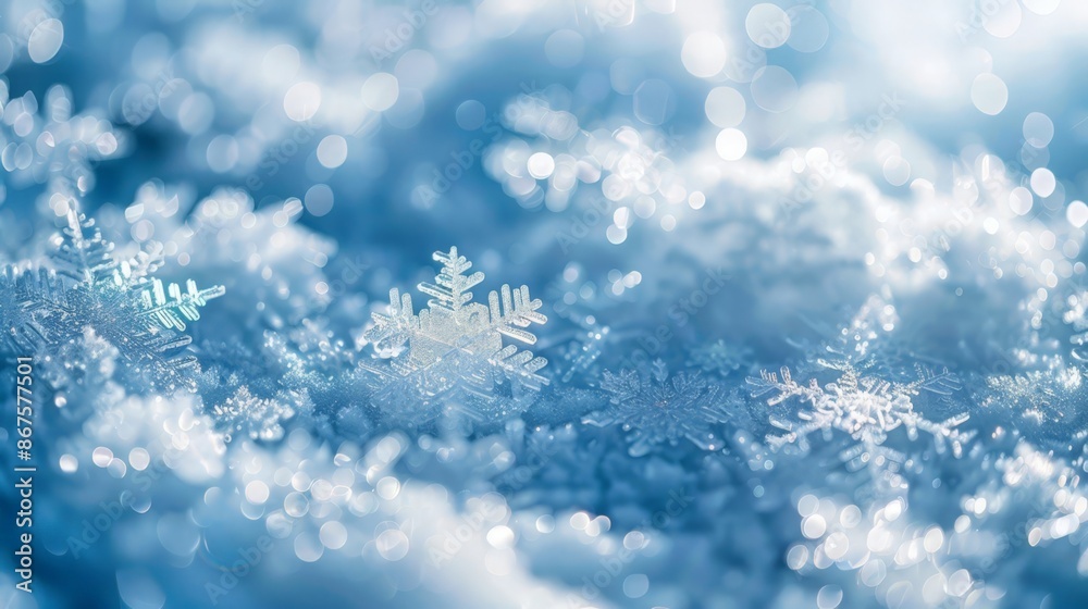 Blurred Snowflakes on a Clear Sky Background Blurred Snowflakes on a Clear Sky Background
