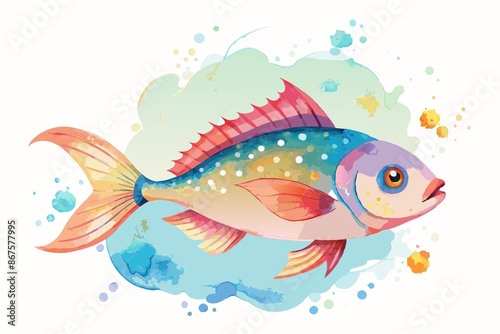 Dreamy watercolor fish illustrations with soft focus effect on white background., watercolor, illustrations, fish, soft