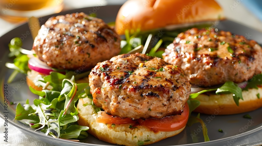 Succulent Grilled Turkey Burgers with Fresh Mixed Greens Salad Succulent Grilled Turkey Burgers with Fresh Mixed Greens Salad