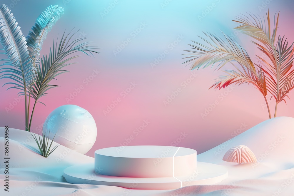 3D render minimal summer background with an empty 3D render minimal summer background with an empty