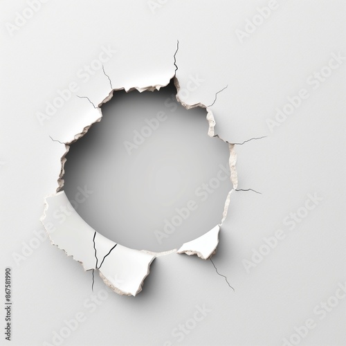 A detailed illustration of a cracked hole in a white wall, depicting damage and the need for repair.