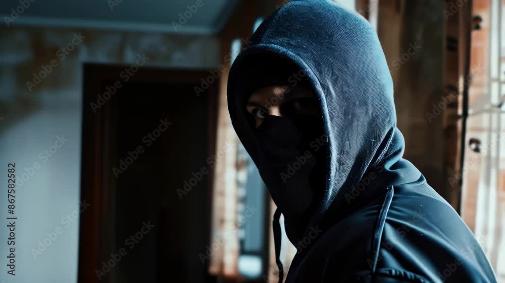 Masked person inside a building Masked person inside a building