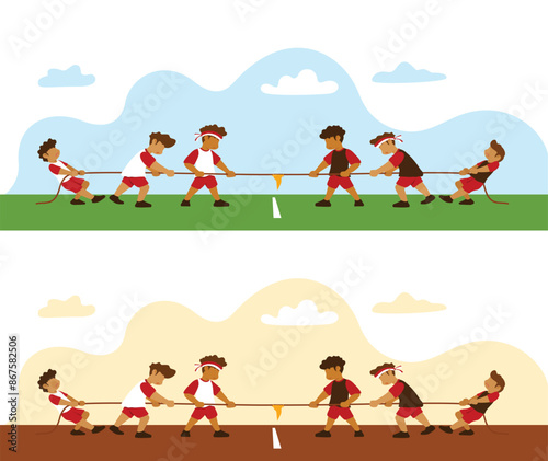 Illustration with the theme of a tug of war competition to commemorate Indonesian independence day
