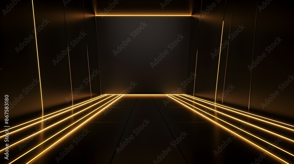 Obraz premium Abstract Stage with dark gold Neon Lights. Empty Space for Product Presentation