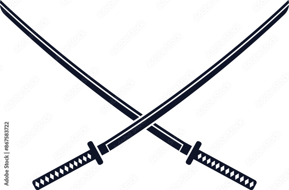 Illustration of two crossed katanas. Vector. Illustration of two crossed katanas. Vector.