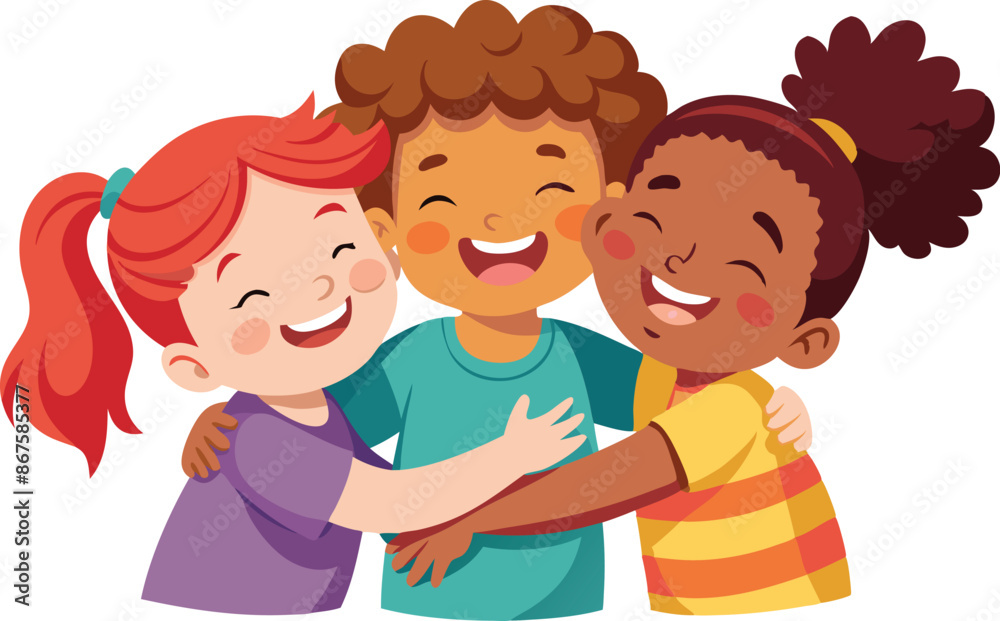 Group of diverse children hugging and smiling Group of diverse children hugging and smiling