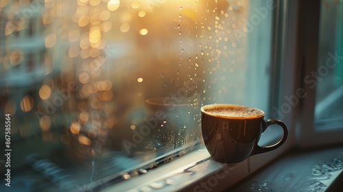 Wallpaper Mural Freshly brewed coffee on a windowsill Torontodigital.ca