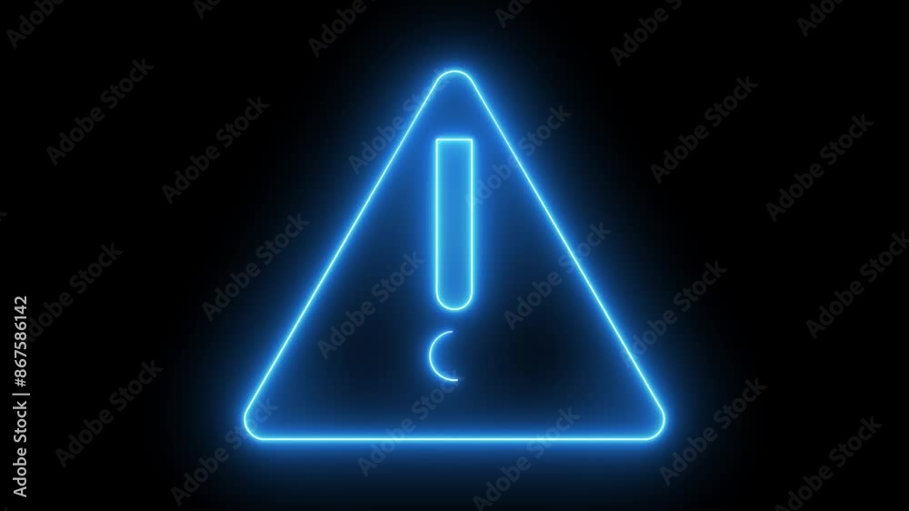Neon Blue color light glowing warning attention animation icon ...