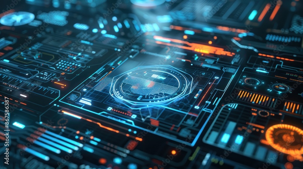 Futuristic technology concept with digital interface Futuristic technology concept with digital interface