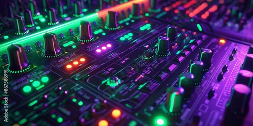 Vibrant Electronic Music Synthesizer with Neon Lights