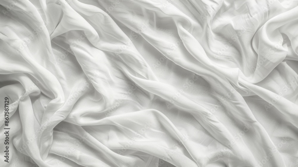 Image captures a white fabric with natural and smooth wrinkles flowing across its surface, evoking a sense of purity, calmness, and minimalistic aesthetic, perfect for modern designs. Image captures a white fabric with natural and smooth wrinkles flowing across its surface, evoking a sense of purity, calmness, and minimalistic aesthetic, perfect for modern designs.