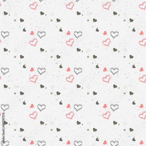 Seamless geometric pattern with hearts. Vector repeating texture. Holiday polka dot