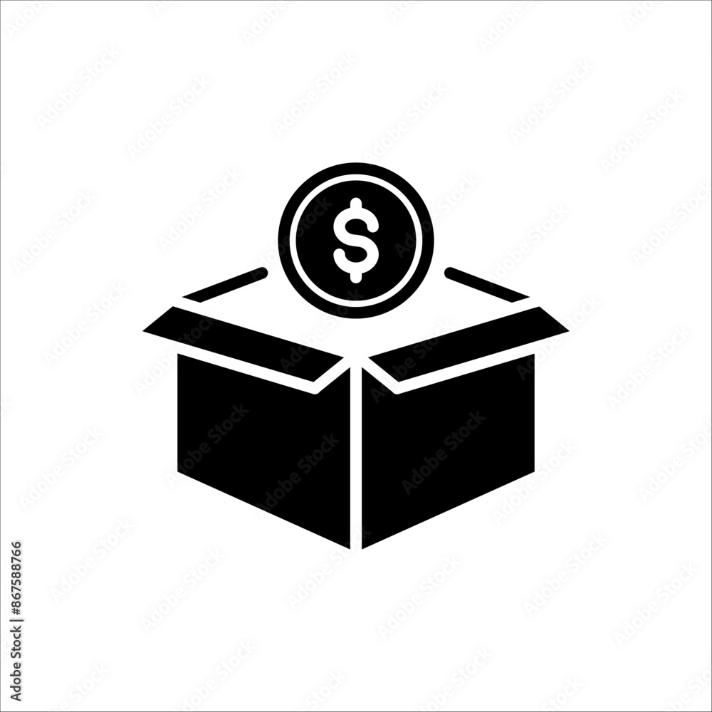 Donation icon, Heart and Coin in the box. Charity symbol logo illustration isolated on white background Donation icon, Heart and Coin in the box. Charity symbol logo illustration isolated on white background