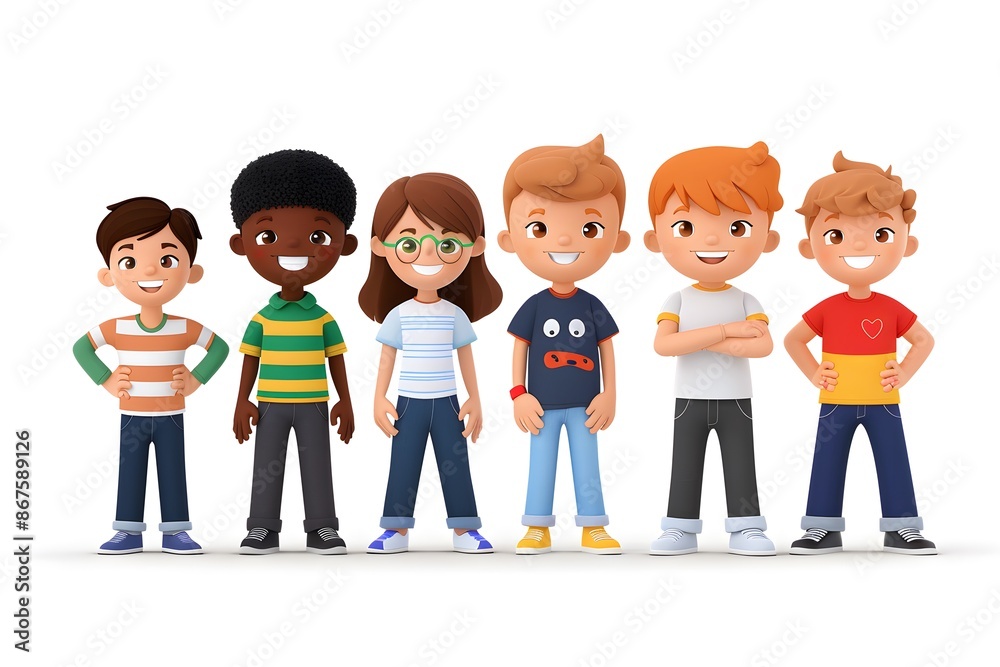 Diverse group of happy children standing together, smiling and displaying unity and friendship Diverse group of happy children standing together, smiling and displaying unity and friendship