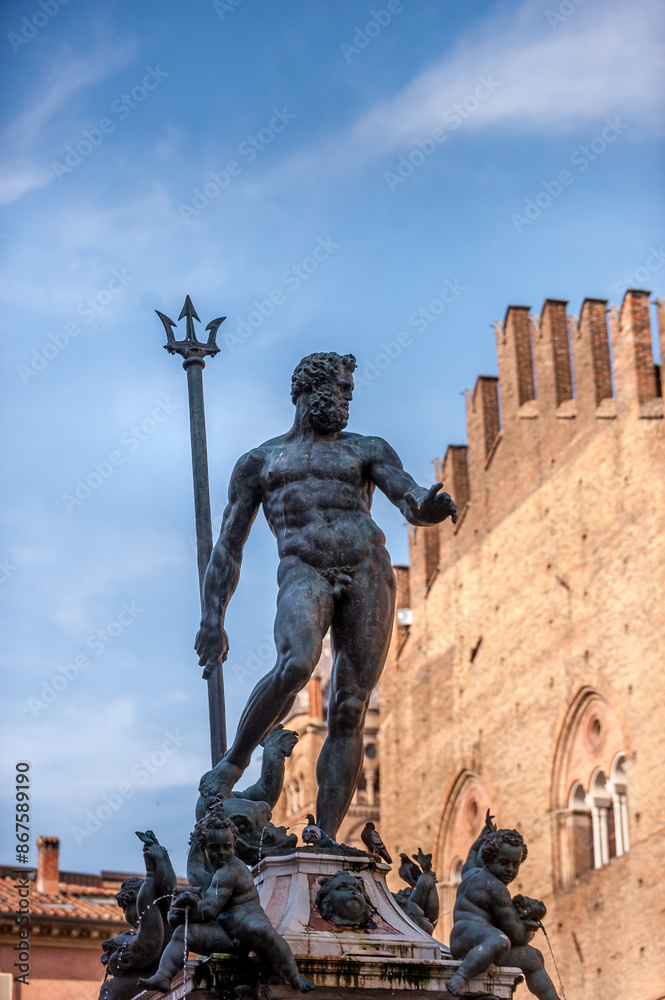Naklejka premium Fountain of Neptune in Piazza del Nettuno, Bologna, Italy – Renaissance Masterpiece