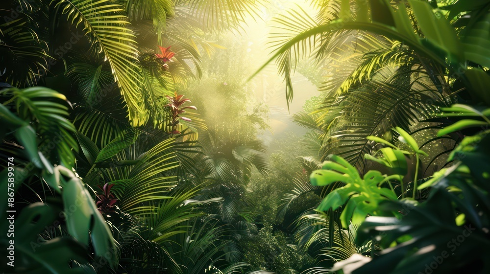 Obraz premium Tropical background green plant leaf South America forest jungle palm tree