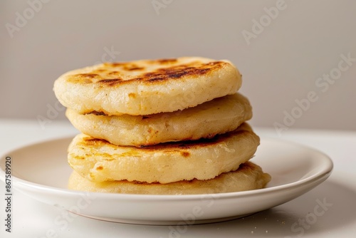 arepas venezolanas for breakfast in white minimal kitchen, hispanic cuisine snack