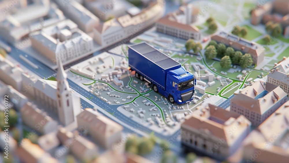 Blue Truck Model in a Miniature Cityscape Blue Truck Model in a Miniature Cityscape