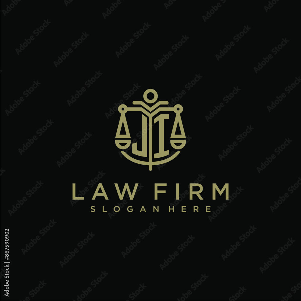 JI initial monogram logo for lawfirm with scale vector design JI initial monogram logo for lawfirm with scale vector design