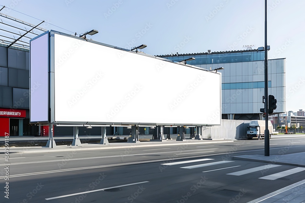 Obraz premium Multipurpose arena street featuring a convertible blank billboard with sliding panels for versatile ads.
