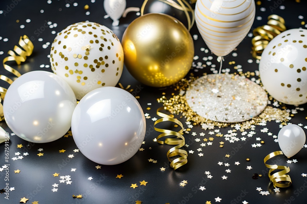 balloons scattered on the floor with candy sequins. party room balloons scattered on the floor with candy sequins. party room
