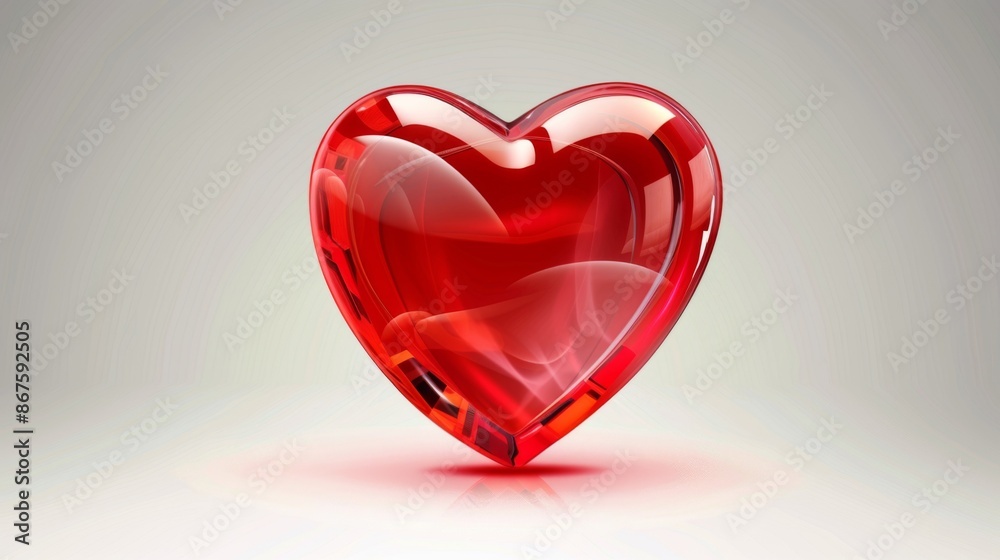 A crystal clear red heart that embodies purity, transparency, and love, enhanced by smooth edges and reflective surfaces to captivate the viewer's eye. A crystal clear red heart that embodies purity, transparency, and love, enhanced by smooth edges and reflective surfaces to captivate the viewer's eye.