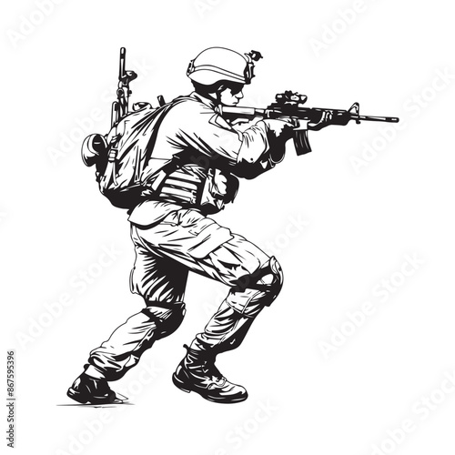  Soldiers Action Images vector.  Military Action Images vector isolated on white background