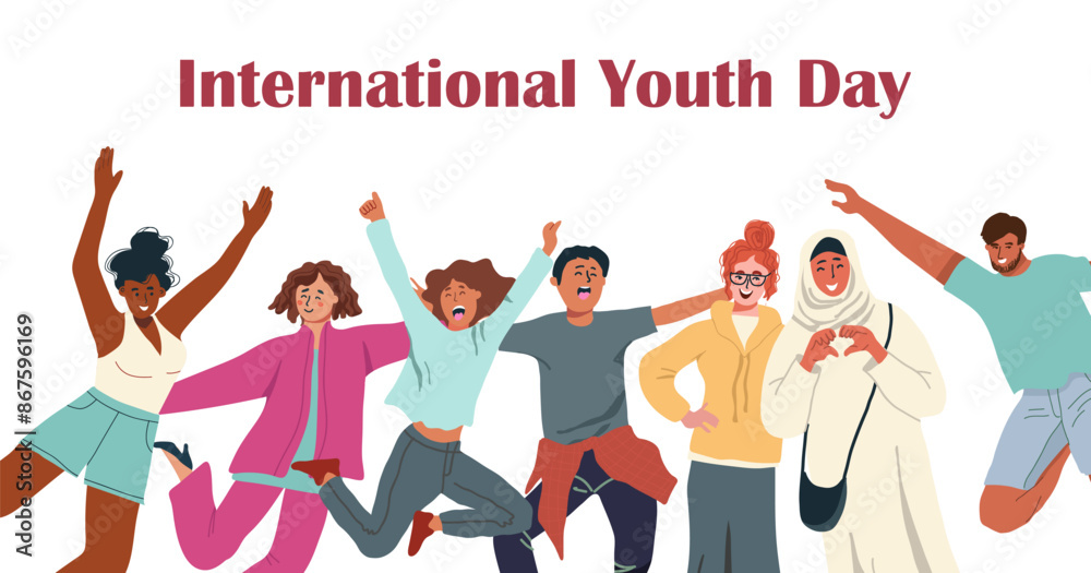 Group of happy people standing together, waving and inviting new customer, colleague. Concept of happy multiethnic team welcome newcomer. Flat vector illustration isolated on white Group of happy people standing together, waving and inviting new customer, colleague. Concept of happy multiethnic team welcome newcomer. Flat vector illustration isolated on white