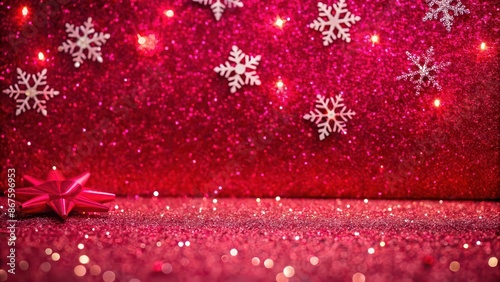 Christmas inspired background in vibrant magenta red foil paper with glitter accents photo