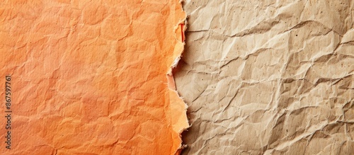 Mockup with space for text on a background of rough kraft paper in orange and beige colors. photo