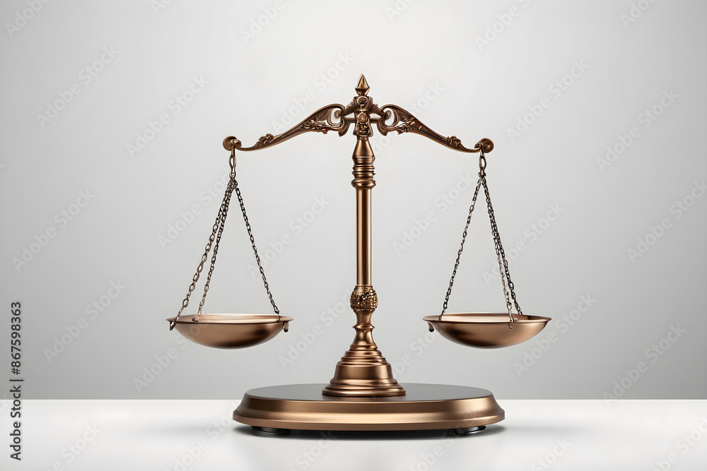 Golden Scales of Justice Isolated on a White Background, Legal Symbol of Balance and Equality