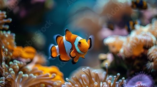 Clownfish Swimming Through Coral Reef