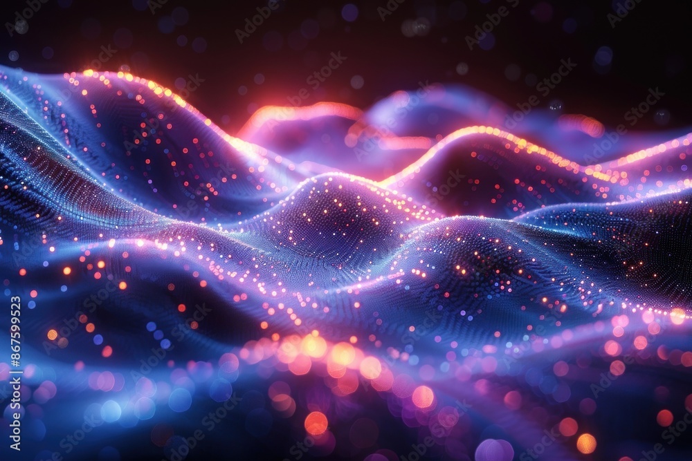 Fototapeta premium Abstract Digital Landscape with Glowing Particles