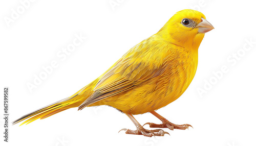 A beautiful canary bird with bright yellow feathers , isolate on white background