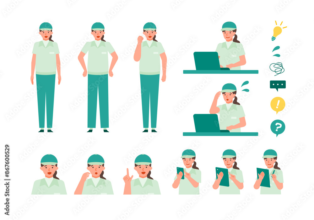 Working Woman. Concept for Problem Solving. Woman cartoon character head collection set. People face profiles avatars and icons. Close up image of Problem Solving Woman. Working Woman. Concept for Problem Solving. Woman cartoon character head collection set. People face profiles avatars and icons. Close up image of Problem Solving Woman.