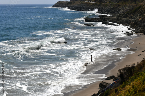 Ocean Beach Seascape Pacific Blue Person Waves Breaking