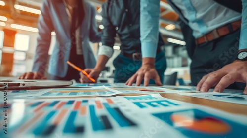 3. Create an image of business executives engaged in a strategic planning session, surrounded by charts and graphs, as they collectively develop a market expansion strategy leveraging cutting-edge
