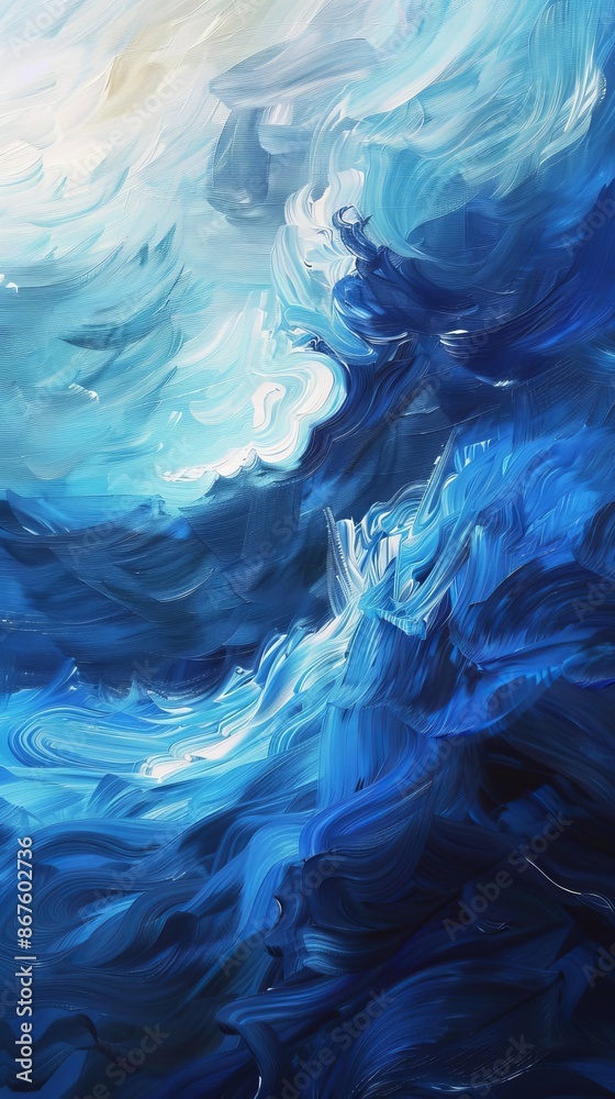 Abstract ocean waves painting, dynamic brushstrokes in blue tones. Modern art concept Abstract ocean waves painting, dynamic brushstrokes in blue tones. Modern art concept