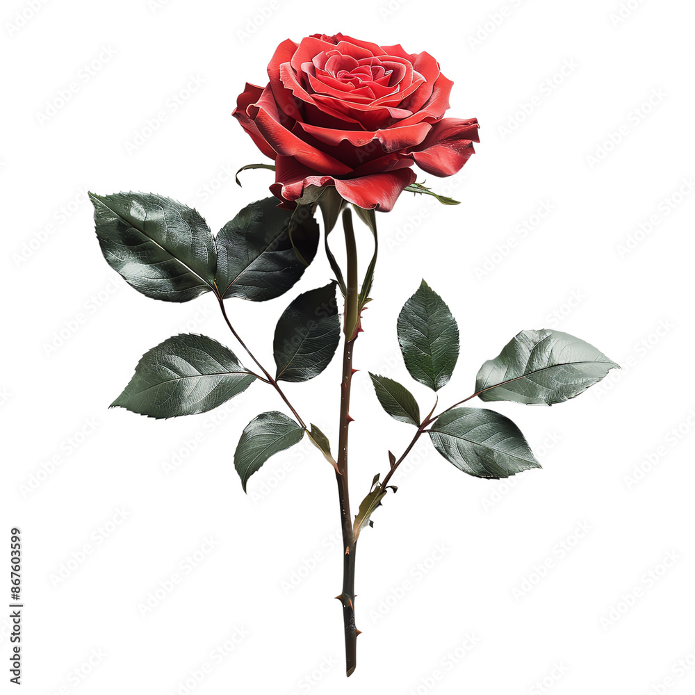 The image shows a beautiful red rose in full bloom against a black background The image shows a beautiful red rose in full bloom against a black background