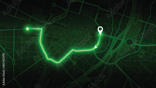 neon GPS road map of Altstadt with the arrow that moves to the point of destination
